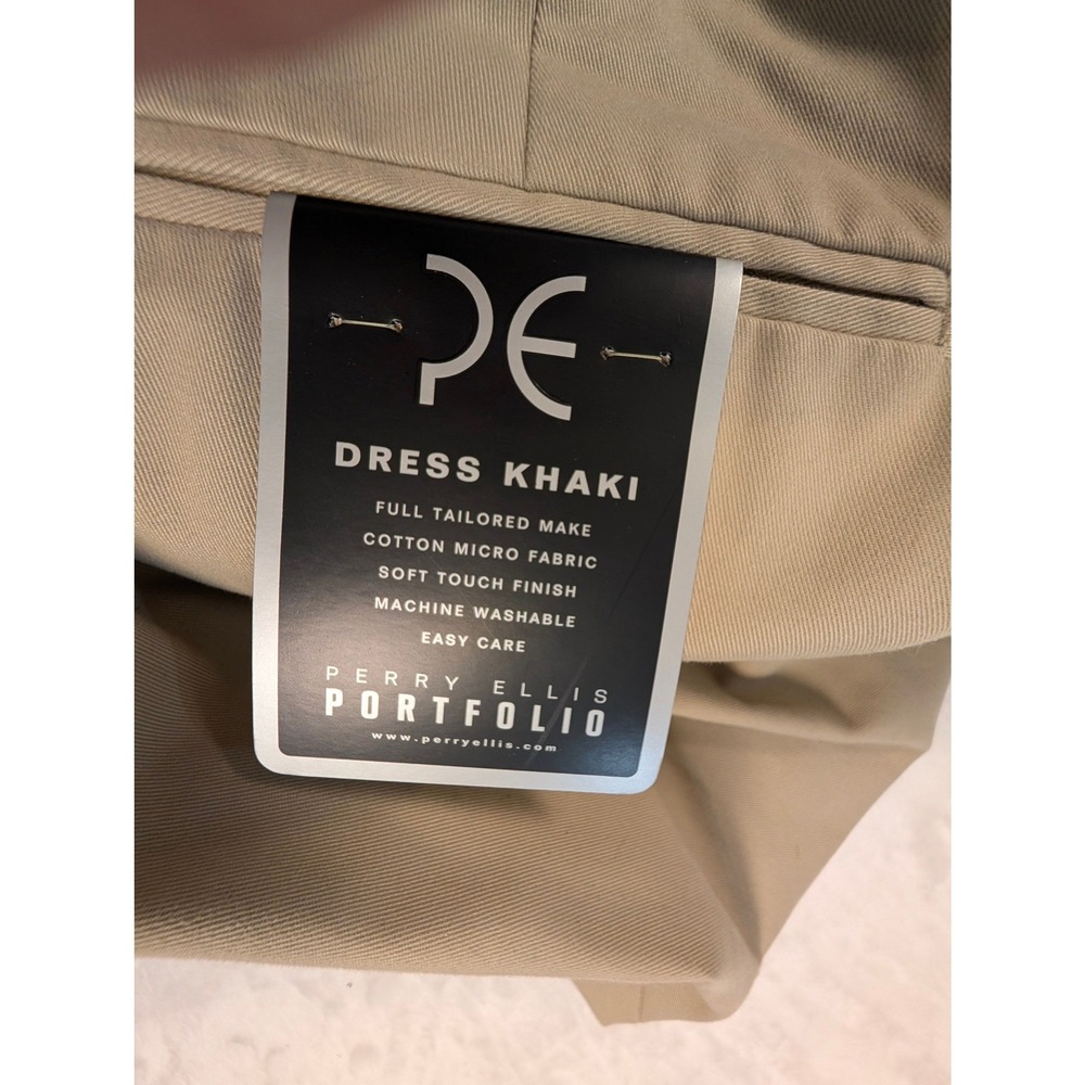 Perry Ellis Portfolio Mens 40x30 Pleated Cuffed Dress Khaki Pants Tan Beige NEW - Picture 6 of 12